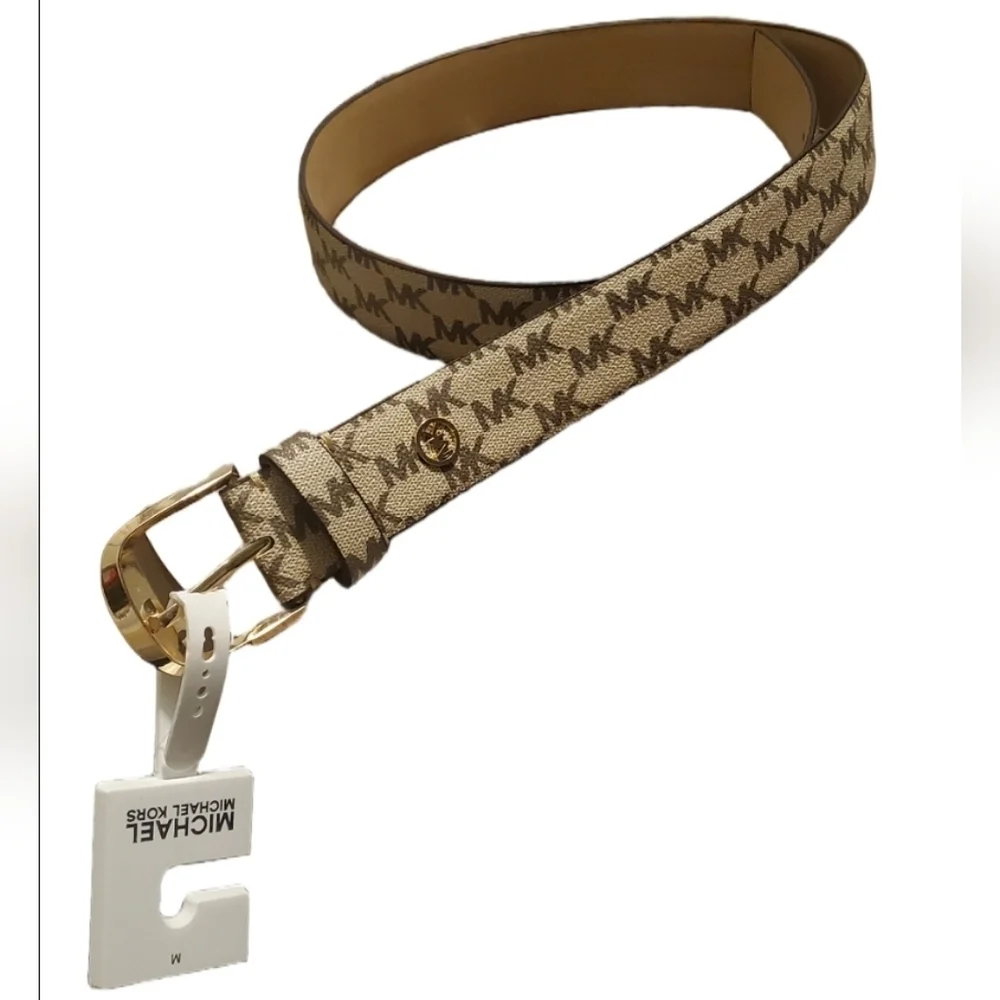 Michael Kors Monogram Belt Brass Buckle Logo